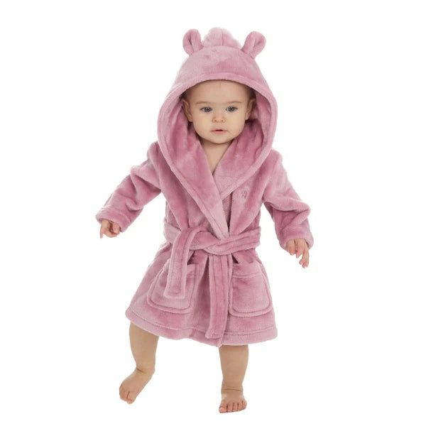 Dusky Pink Baby Dressing Gown With Cute Ears – Roo And Little Boo