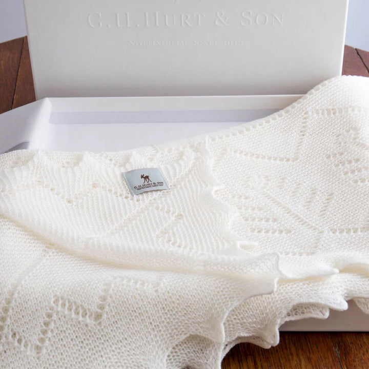 baby pure wool christening shawl in a box