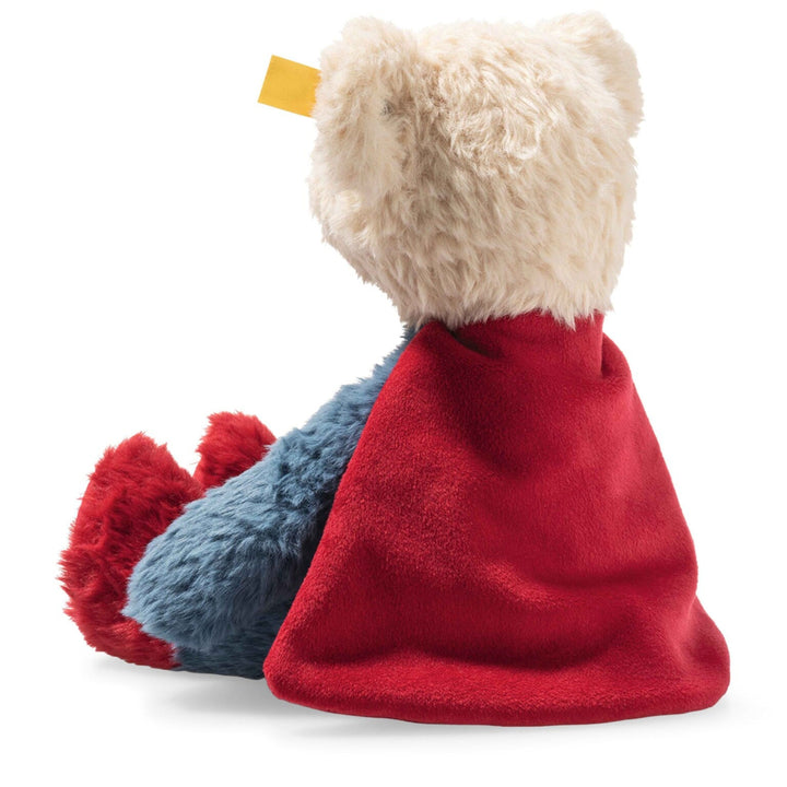 Steiff superman teddy with the yellow button in the ear, dressed in the familiar superman outfit