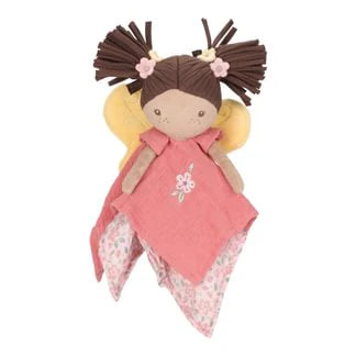 fairy baby comforter with brown hair and a pink dress