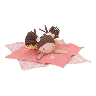 fairy baby comforter with brown hair and a pink dress