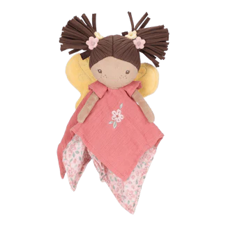 fairy baby comforter with brown hair and a pink dress