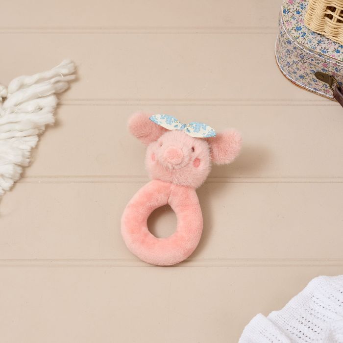 Plush Cute Pig Rattle With Chintz Headband