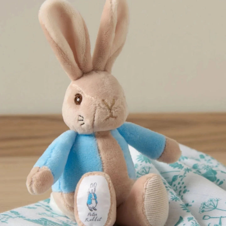 Gift set with soft toy and  three baby muslins in a Peter Rabbit in gift
