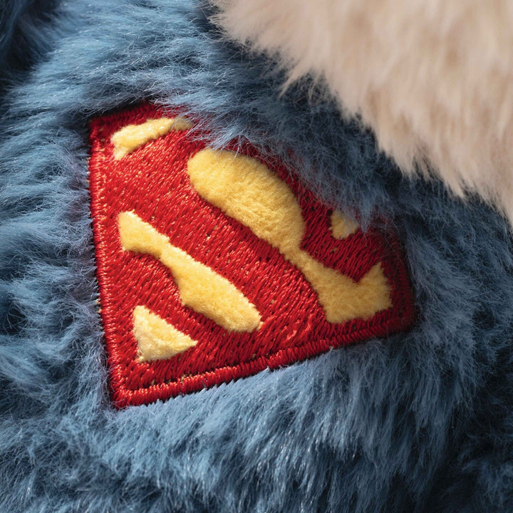 Steiff superman teddy with the yellow button in the ear, dressed in the familiar superman outfit
