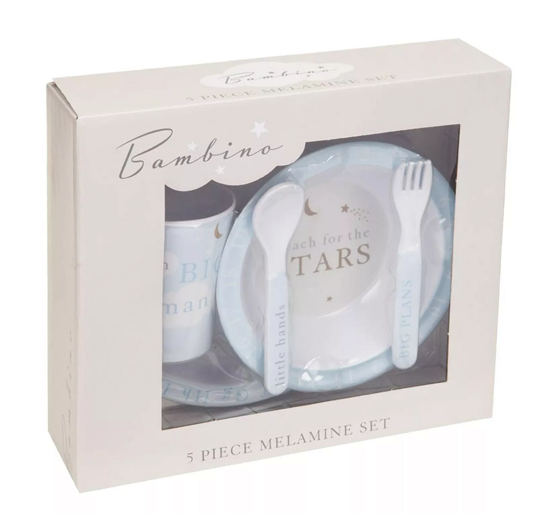 Blue Melamine Plate, Bowl, Cup & Cutlery Set, Bambino By Juliana