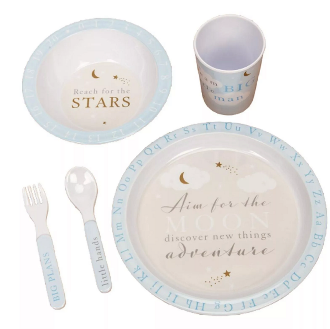 Blue Melamine Plate, Bowl, Cup & Cutlery Set, Bambino By Juliana