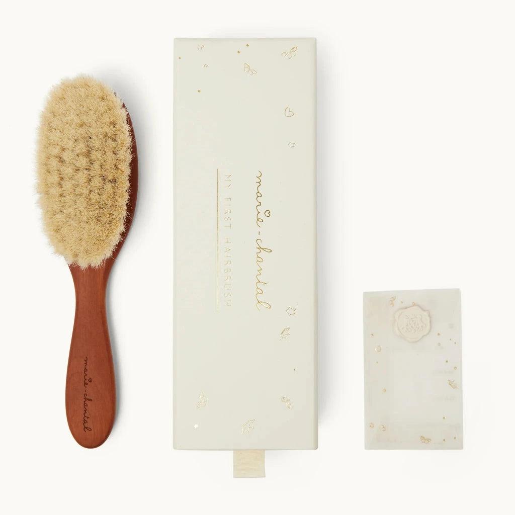 boxed luxury pear wood baby hairbrush