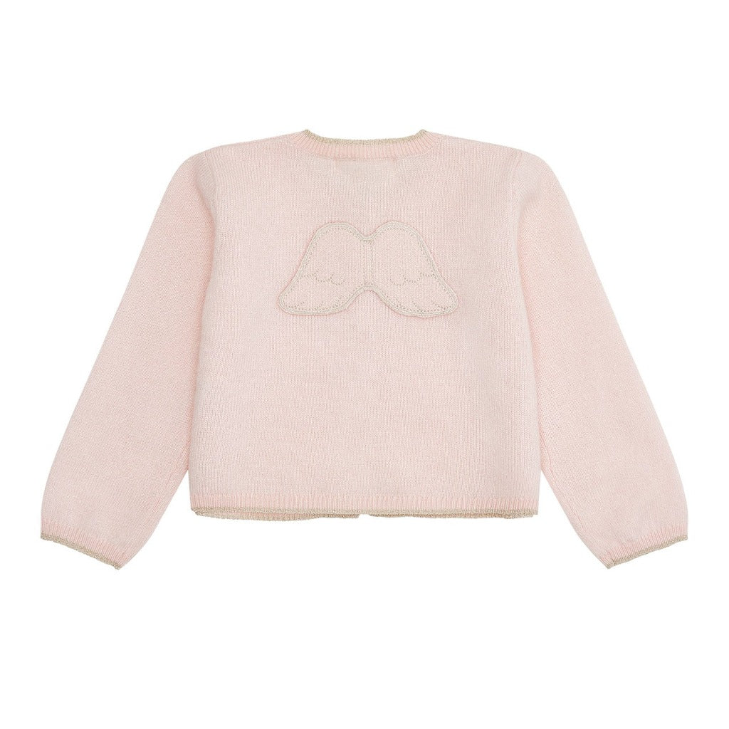 Baby cardigan in pink cashmere with angle wings on the back