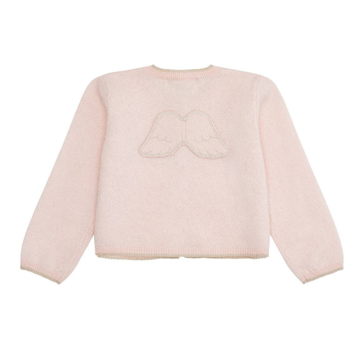 Baby cardigan in pink cashmere with angle wings on the back