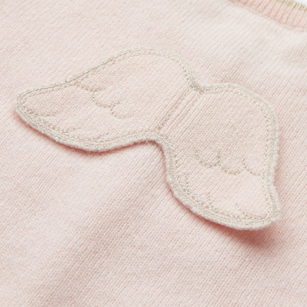 Baby cardigan in pink cashmere with angle wings on the back