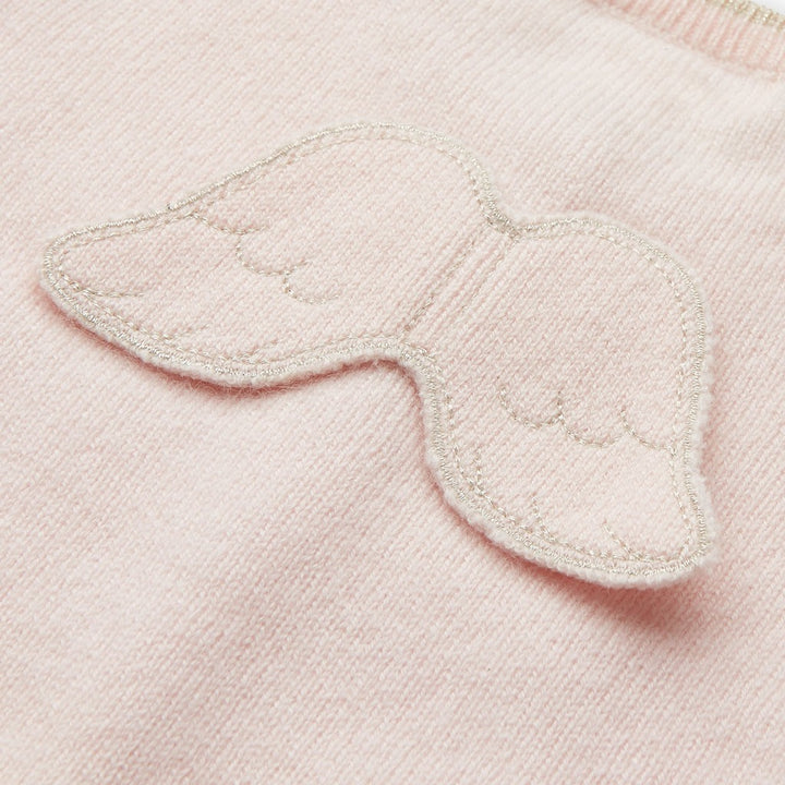 Baby cardigan in pink cashmere with angle wings on the back