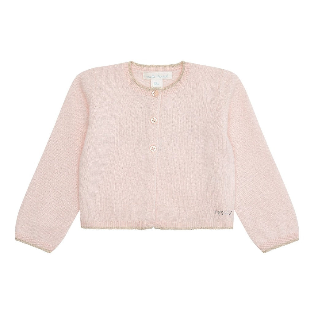 Baby cardigan in pink cashmere with angle wings on the back