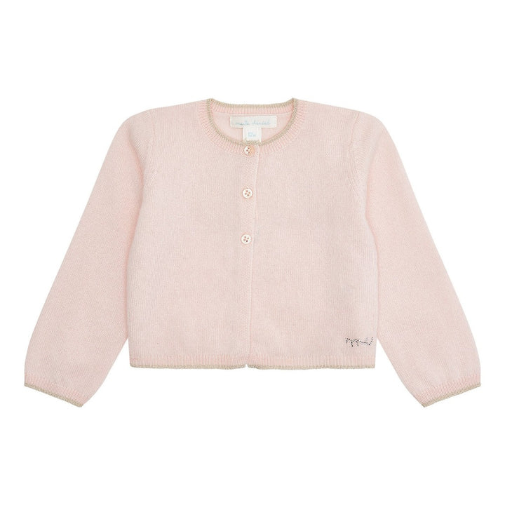 Baby cardigan in pink cashmere with angle wings on the back