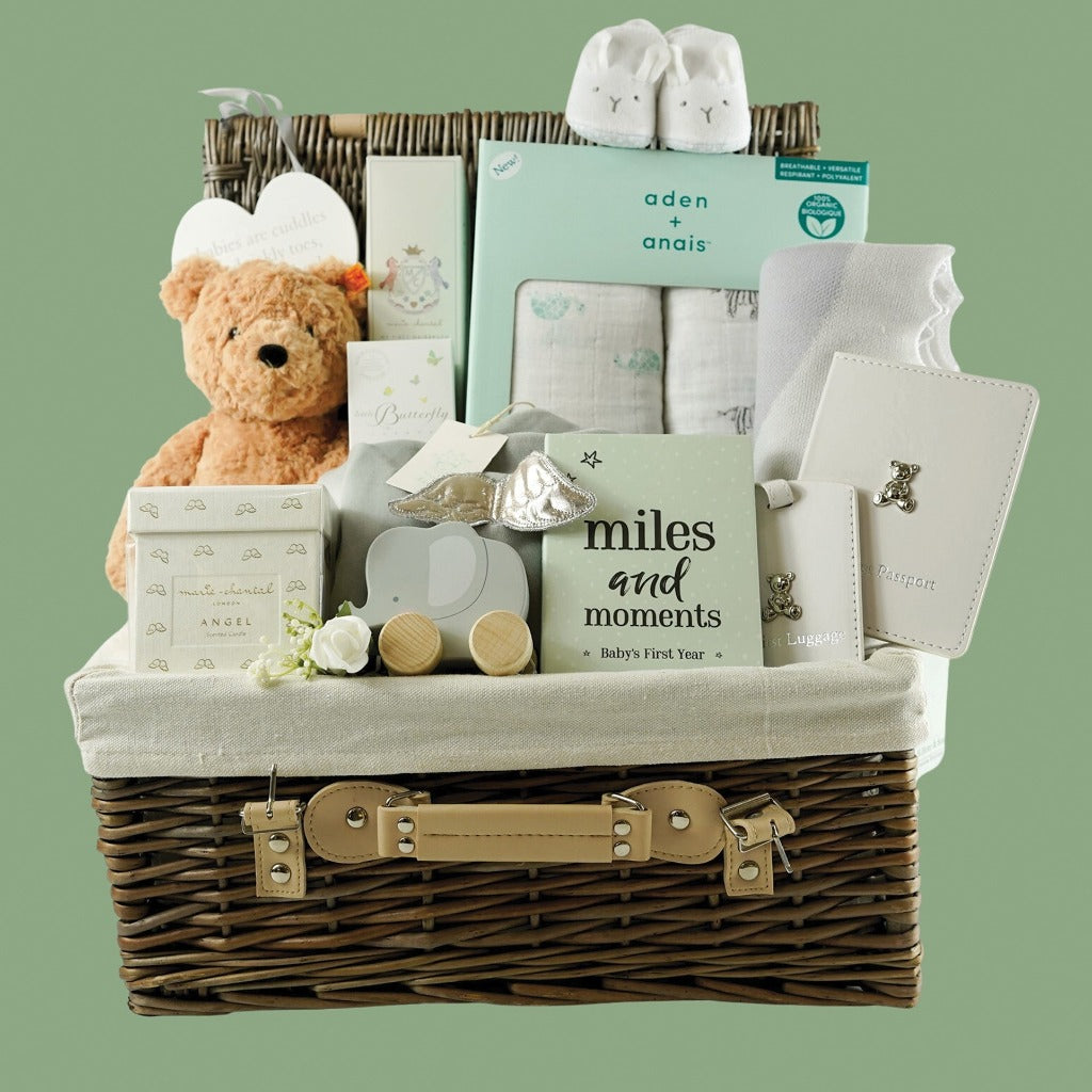 New Mum And Baby Gift Luxury New Baby Hamper Basket With Steiff Teddy New Mum And Baby Gift Luxury New Baby Hamper Basket With Steiff Teddy