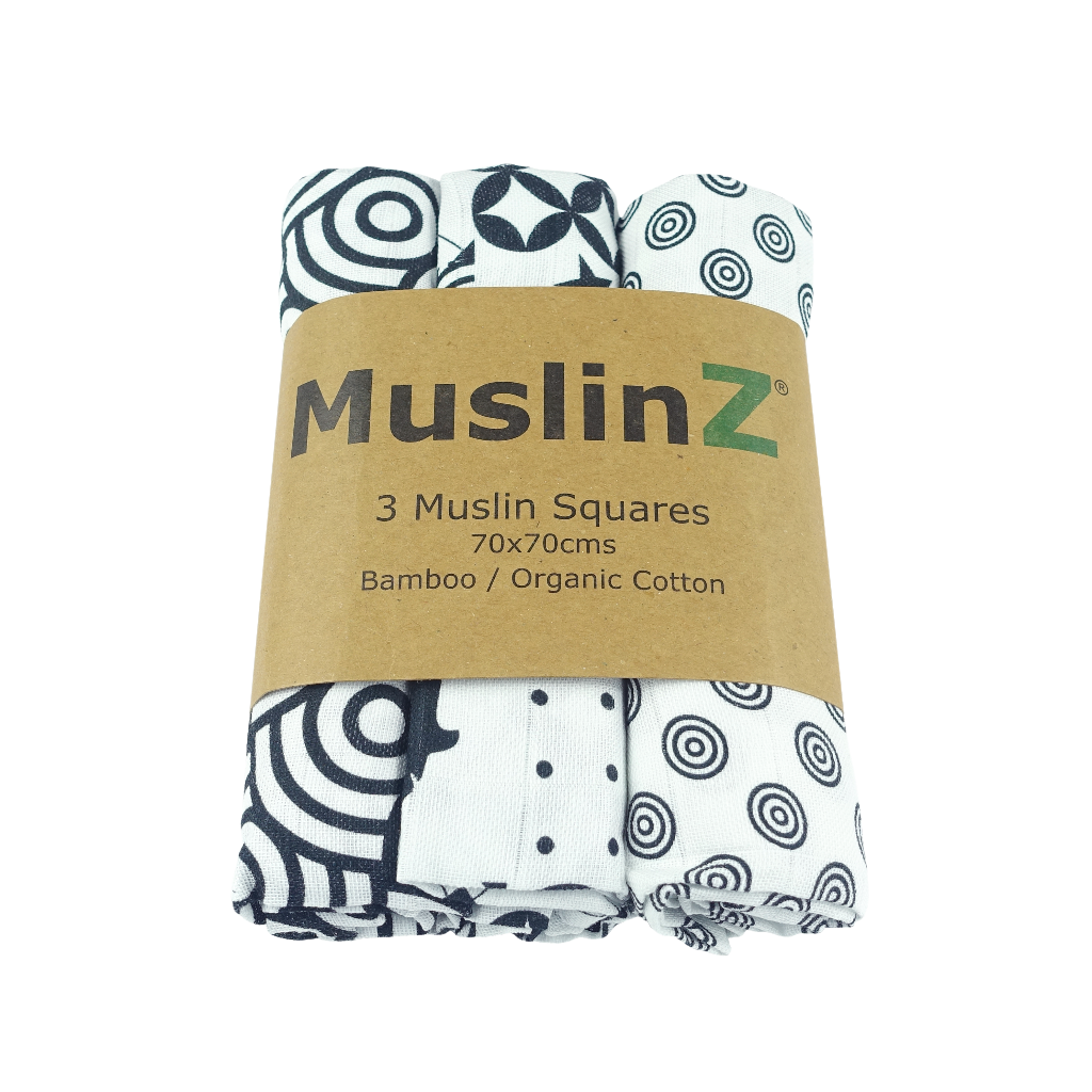 Black and White Baby Sensory Muslins, Bamboo and Organic Baby Muslin