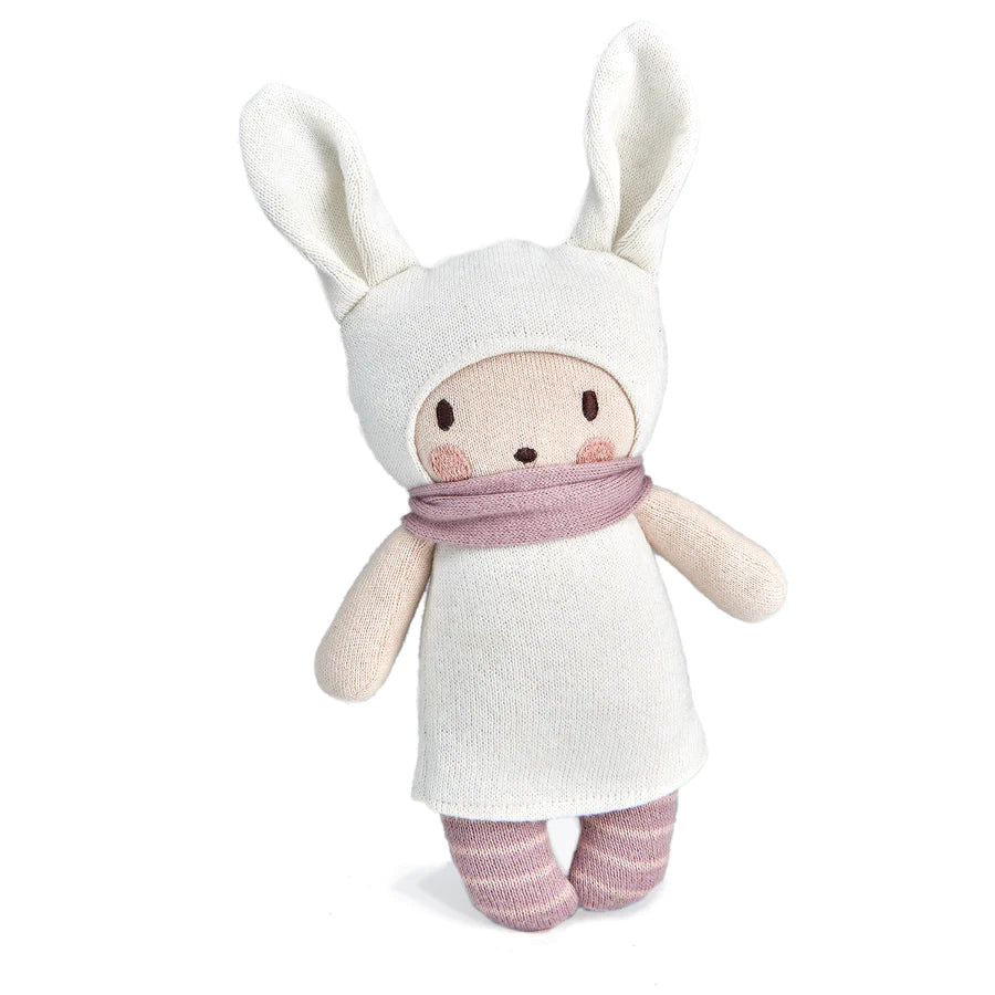 Soft knitted baby doll with ears