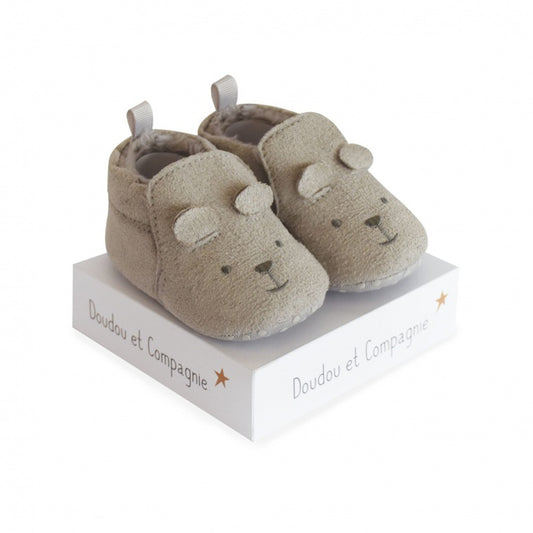 Soft Grey Baby Slippers By Doudou Et Campagniei