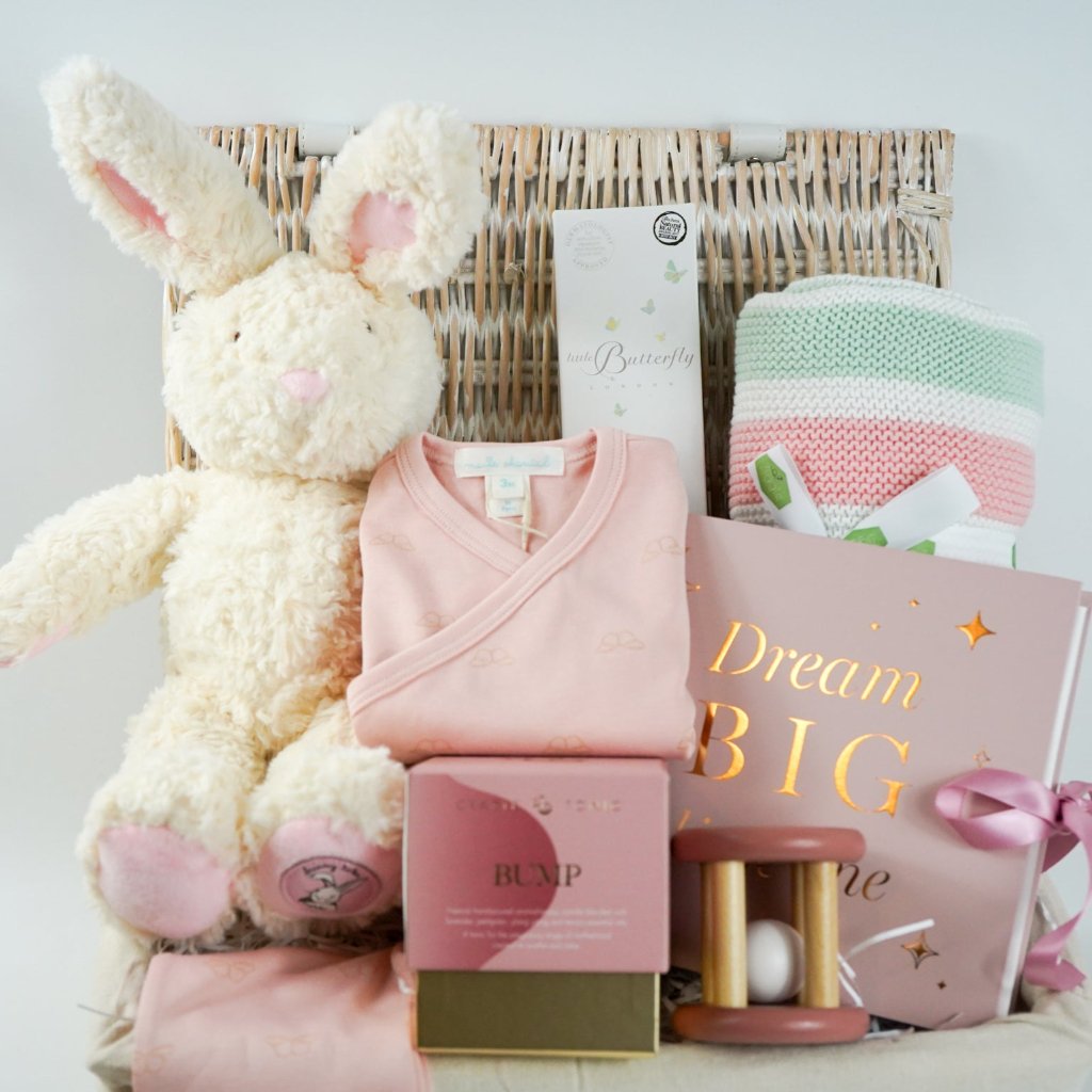 Bella Bunny Easter Baby Girl Hamper, Marie-Chantal Baby Outfit, Luxury Pregnancy Candle, Baby Soft Blanket