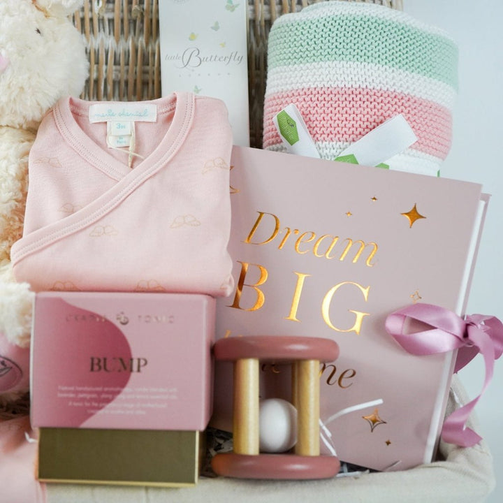 Bella Bunny Easter Baby Girl Hamper, Marie-Chantal Baby Outfit, Luxury Pregnancy Candle, Baby Soft Blanket