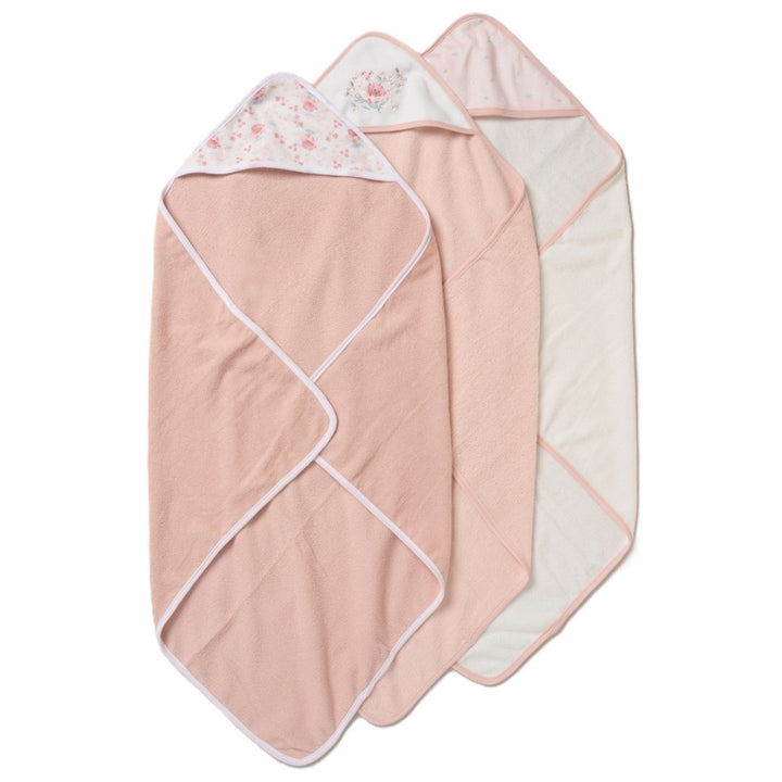 Baby Girl Hooded Towels With Floral Design & Washcloths , Baby Essential Bath Time Set