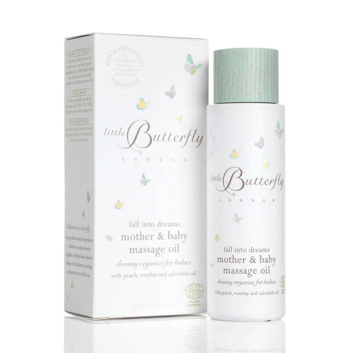 Organic baby and mother massage oil in white box