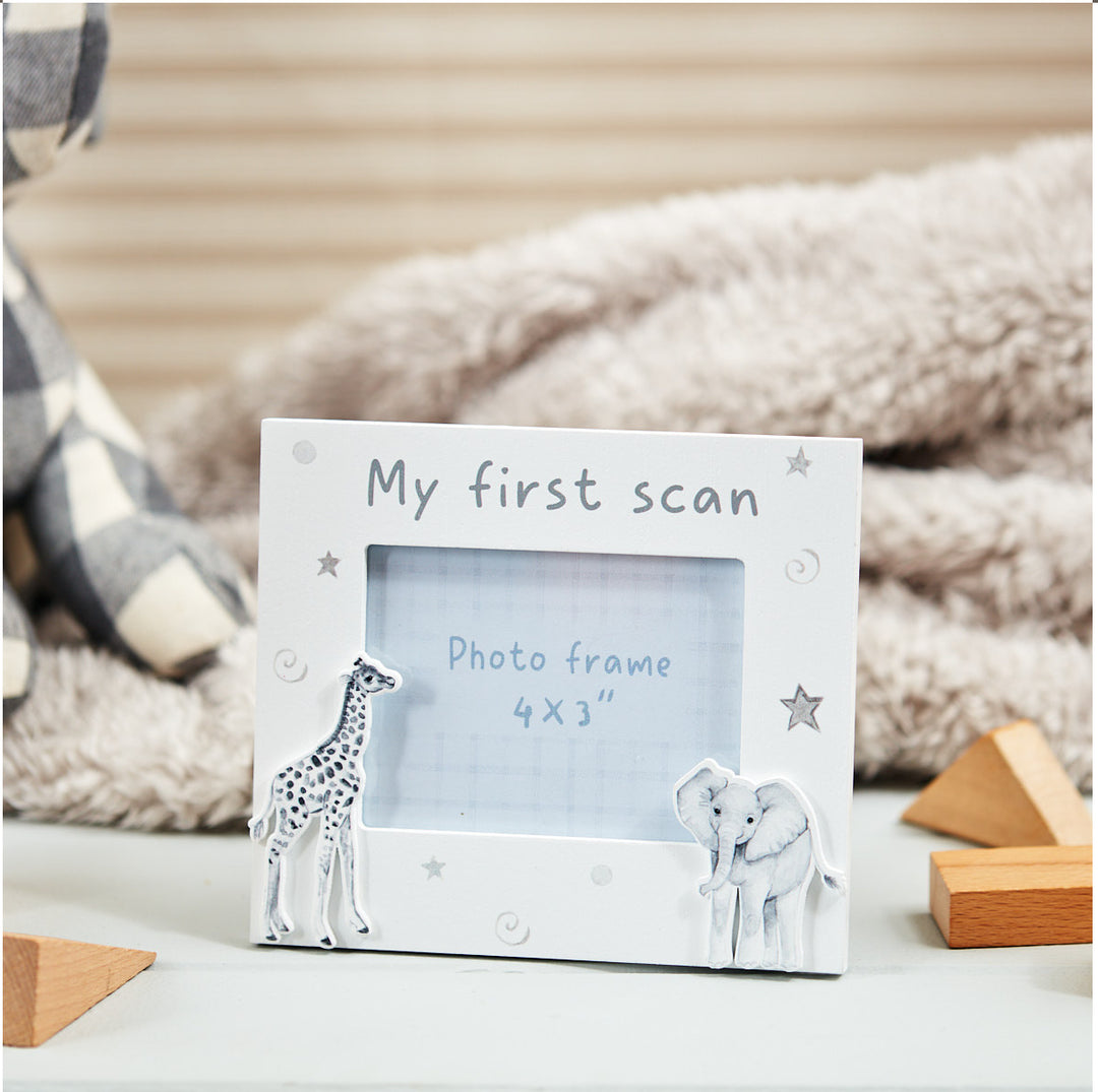 Baby Scan Photo Frame With Grey Animals, Baby Shower Gift Idea