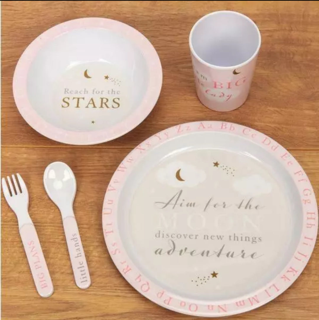Pink Melamine Plate, Bowl, Cup & Cutlery Set, Bambino By Juliana