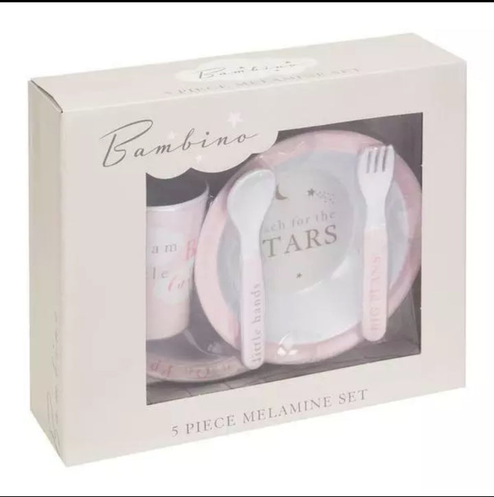 Pink Melamine Plate, Bowl, Cup & Cutlery Set, Bambino By Juliana