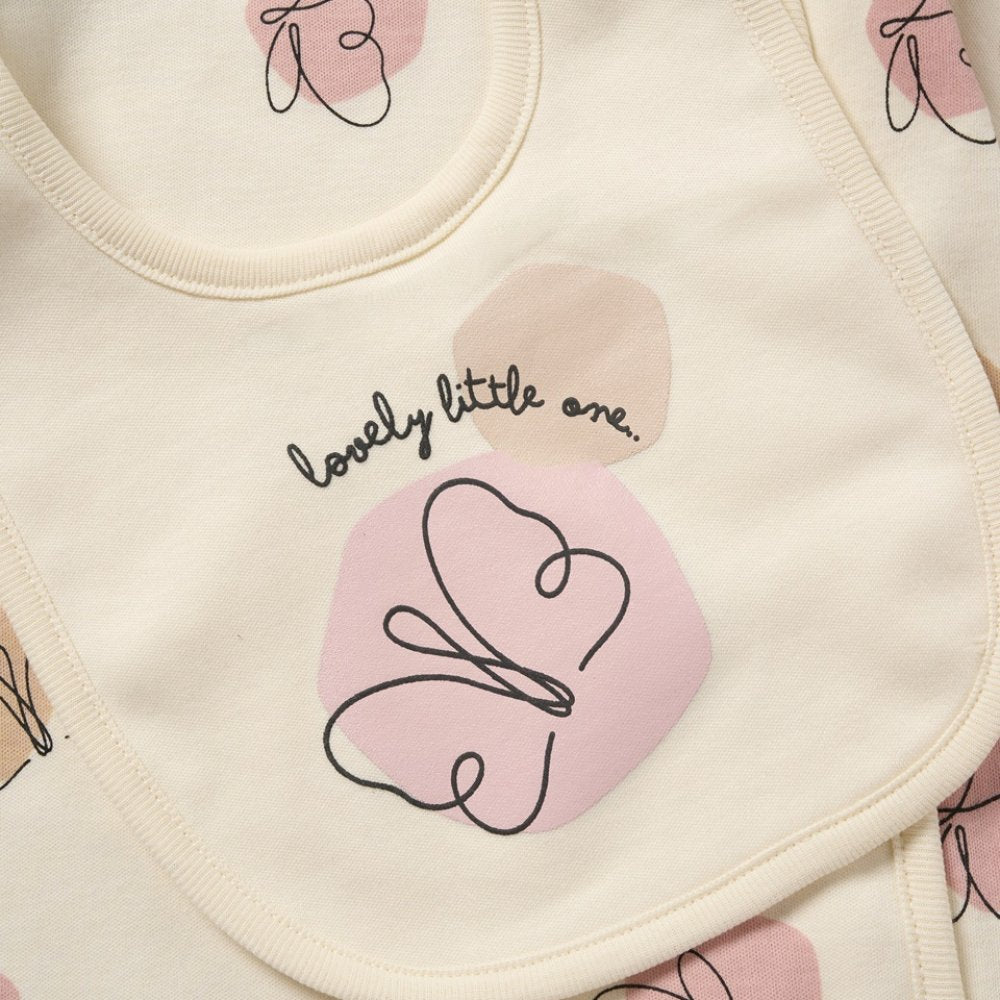 Baby Girl Clothing Set, Cream & Pink With Butterflies
