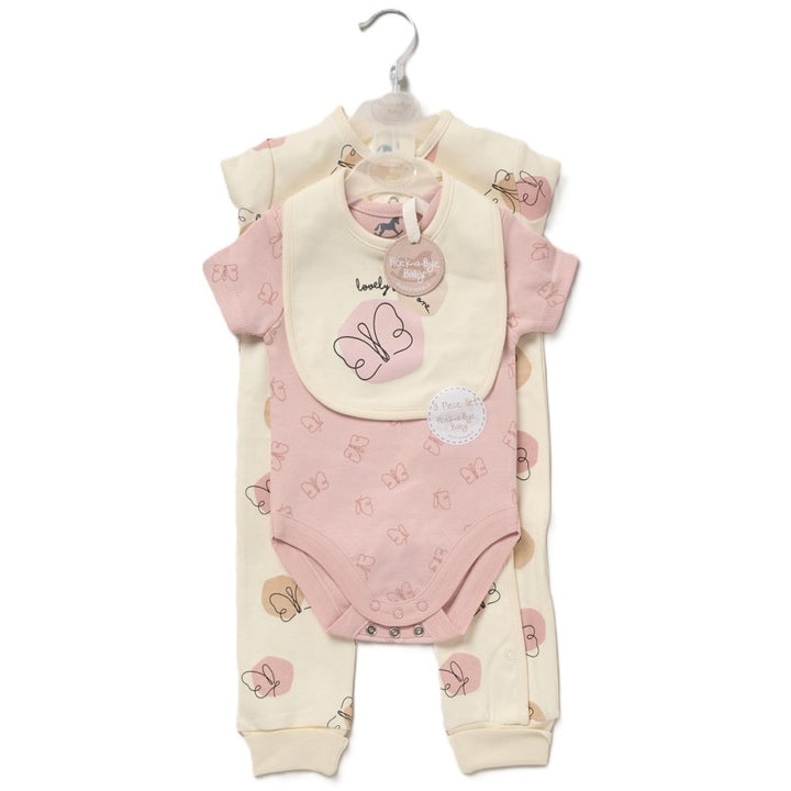 Baby Girl Clothing Set, Cream & Pink With Butterflies