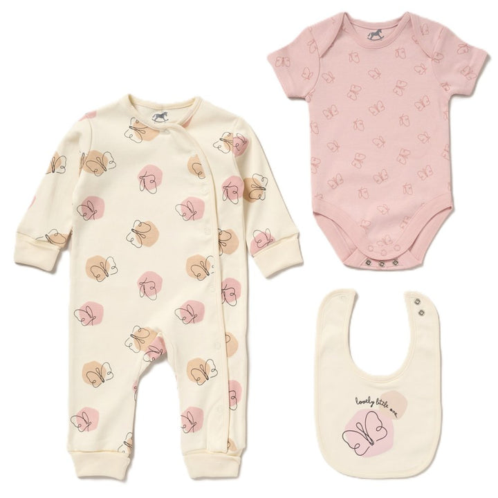 Baby Girl Clothing Set, Cream & Pink With Butterflies