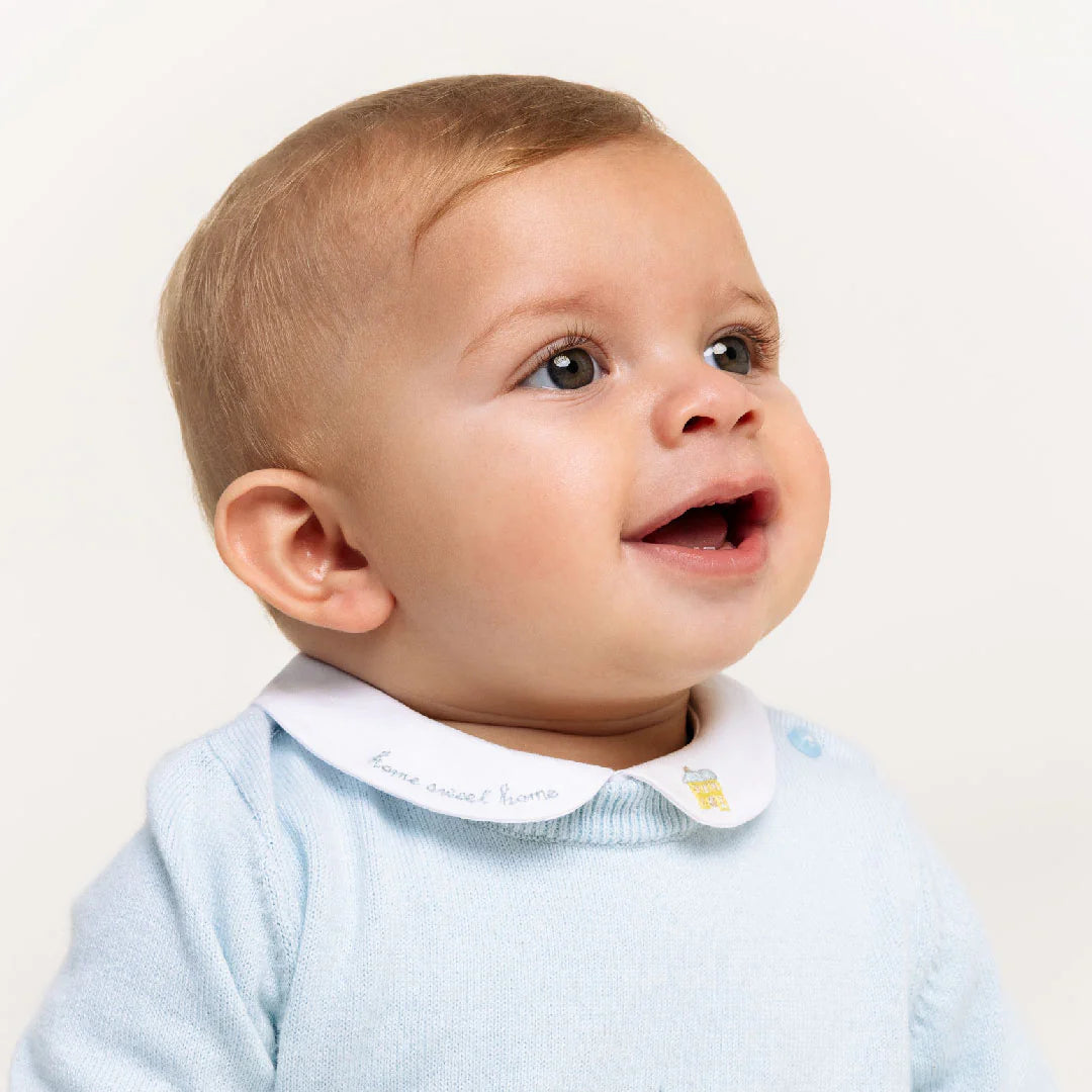 baby white prima cotton bodysuit with embroidered collar