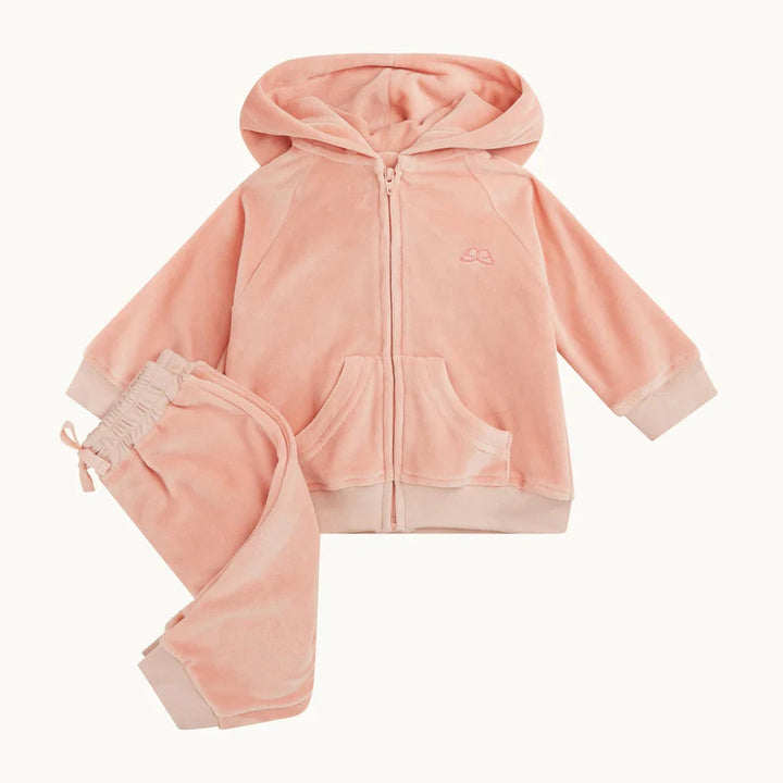 pink velour luxury baby lounge set with angel wings
