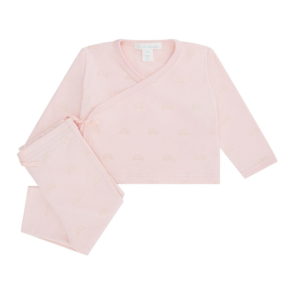 Pink cross over two piece baby set with gold wings