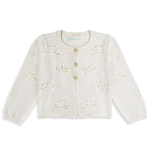Marie-Chantal Angle  Wing™ Pointelle Baby Cardigan In Ivory Cashmere Blend