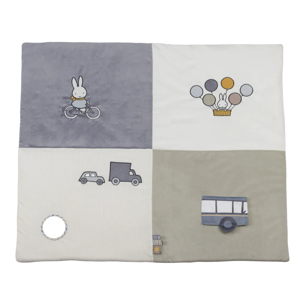 Baby playmat in quardants with miffy details, mirror and taggies