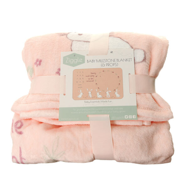 Soft Pink baby milestone blanket with bunnies
