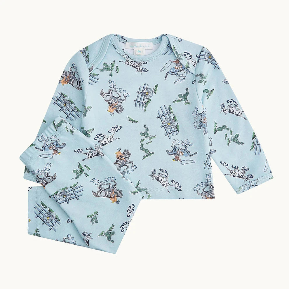 luxury organic two piece pyjama baby set with cowboy design