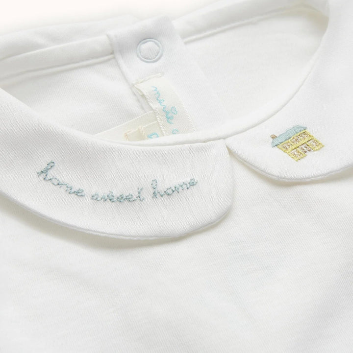 baby white prima cotton bodysuit with embroidered collar