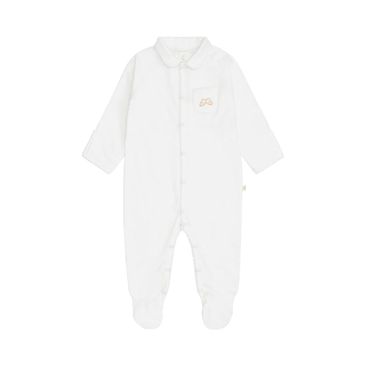 white prina cotton baby sleepsuit with turn over cuffs