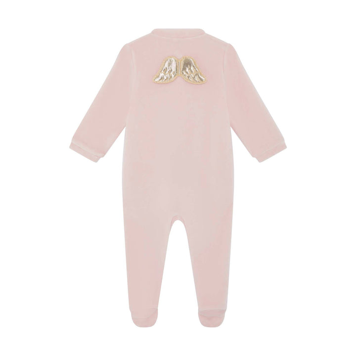 pink velour angel wing baby sleepsuit