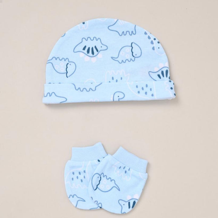 baby boy clothing layette in blue with dinosaurs
