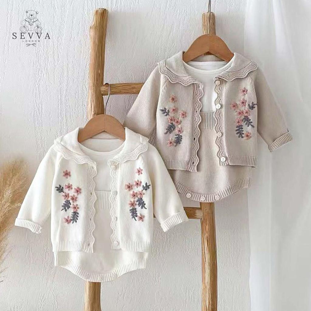 baby girl knit set in white and a sand set includes cardigan and romper