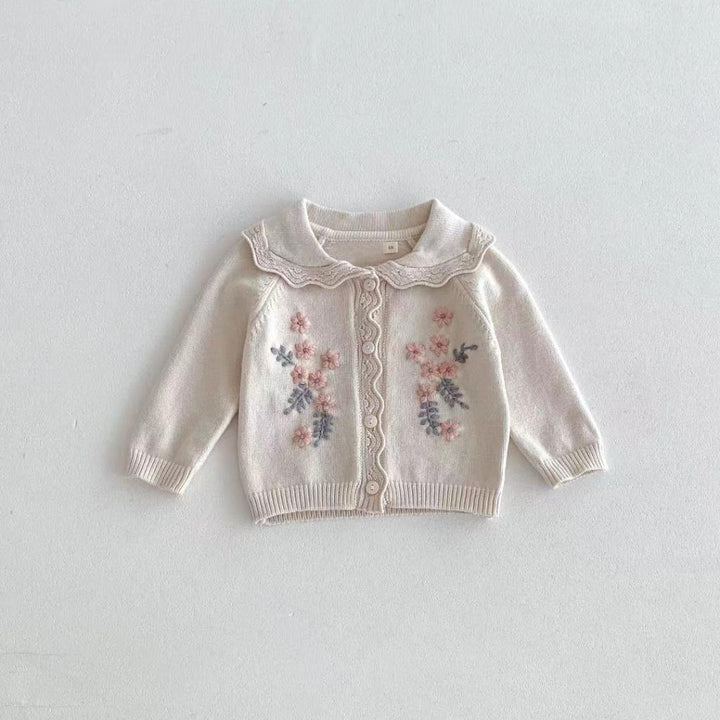 baby girl knit set in white and a sand set includes cardigan and romper