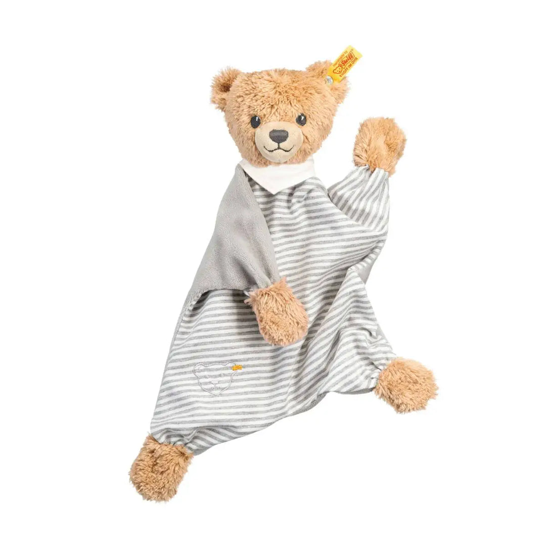 steiff grey and white baby comforter with teddy head, feet and paws