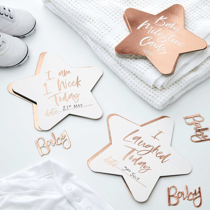 Rose gold and white star shaped baby  milestone cards