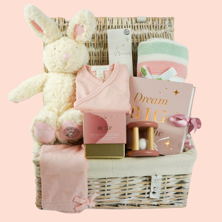 Bella Bunny Easter Baby Girl Hamper, Marie-Chantal Baby Outfit, Luxury Pregnancy Candle, Baby Soft Blanket