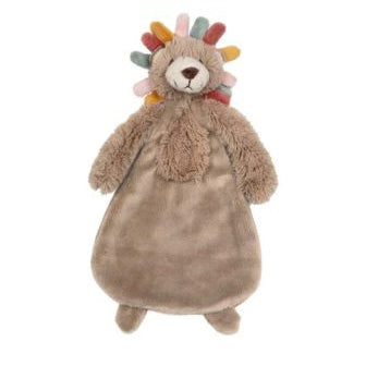 browun lion baby comforter with coloured taggie mane
