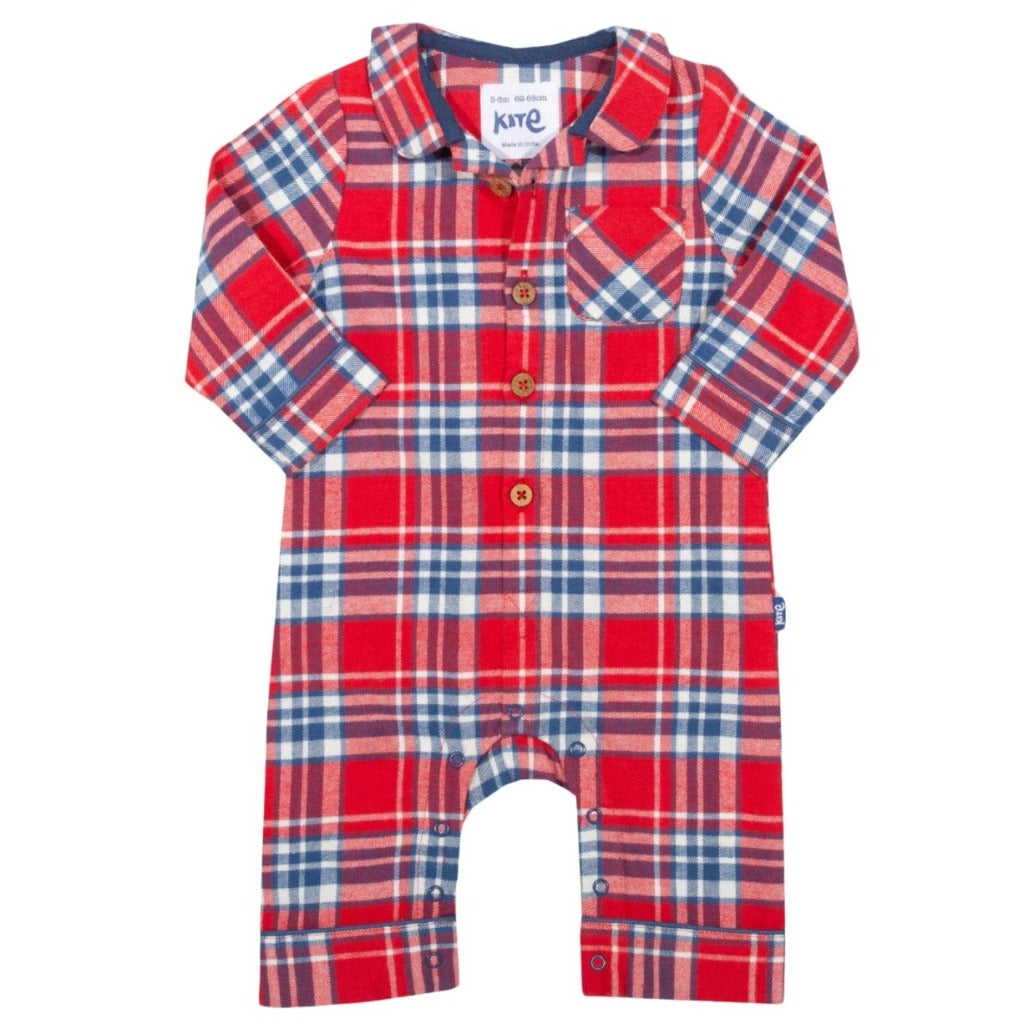 Tartan style soft organic baby romper